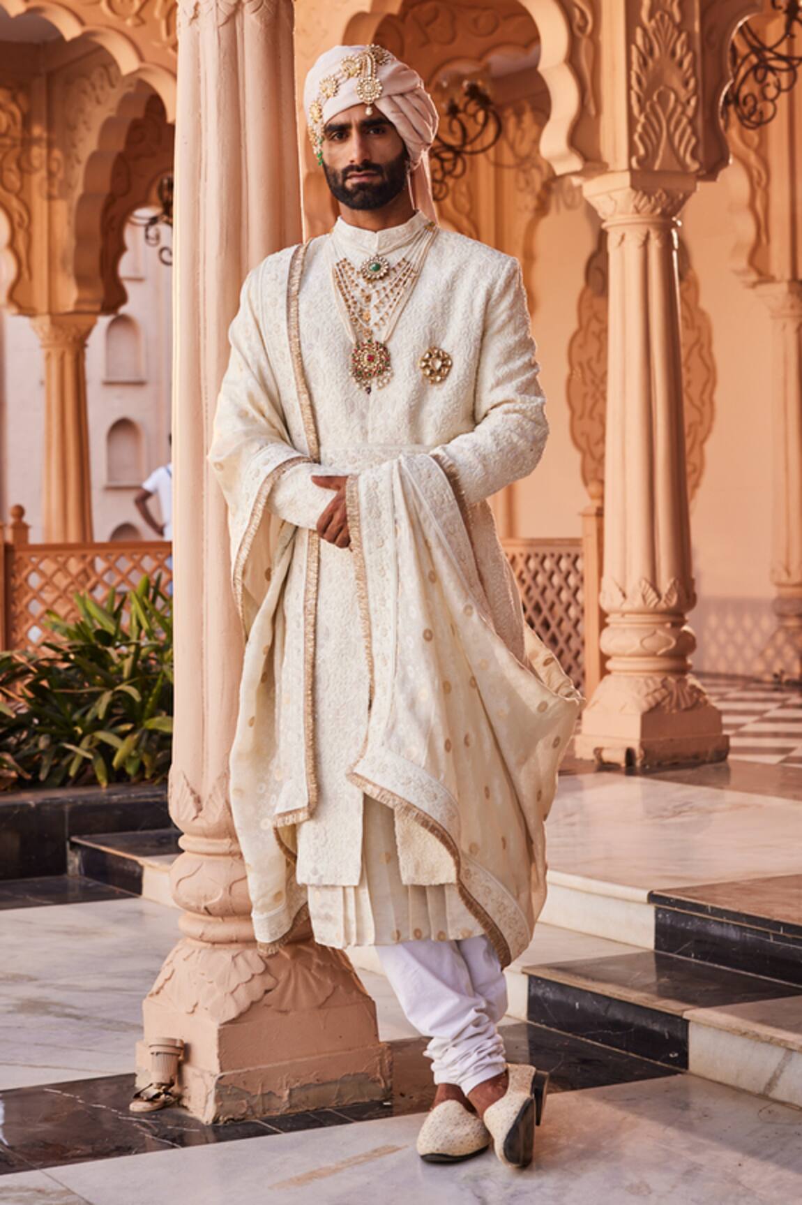 YAJY by Aditya Jain Ivory Reverence Sherwani Set 