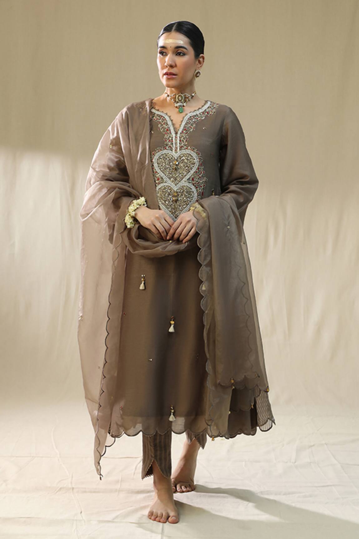 arpita sulakshana Mocha Heart A Line Suit Set 