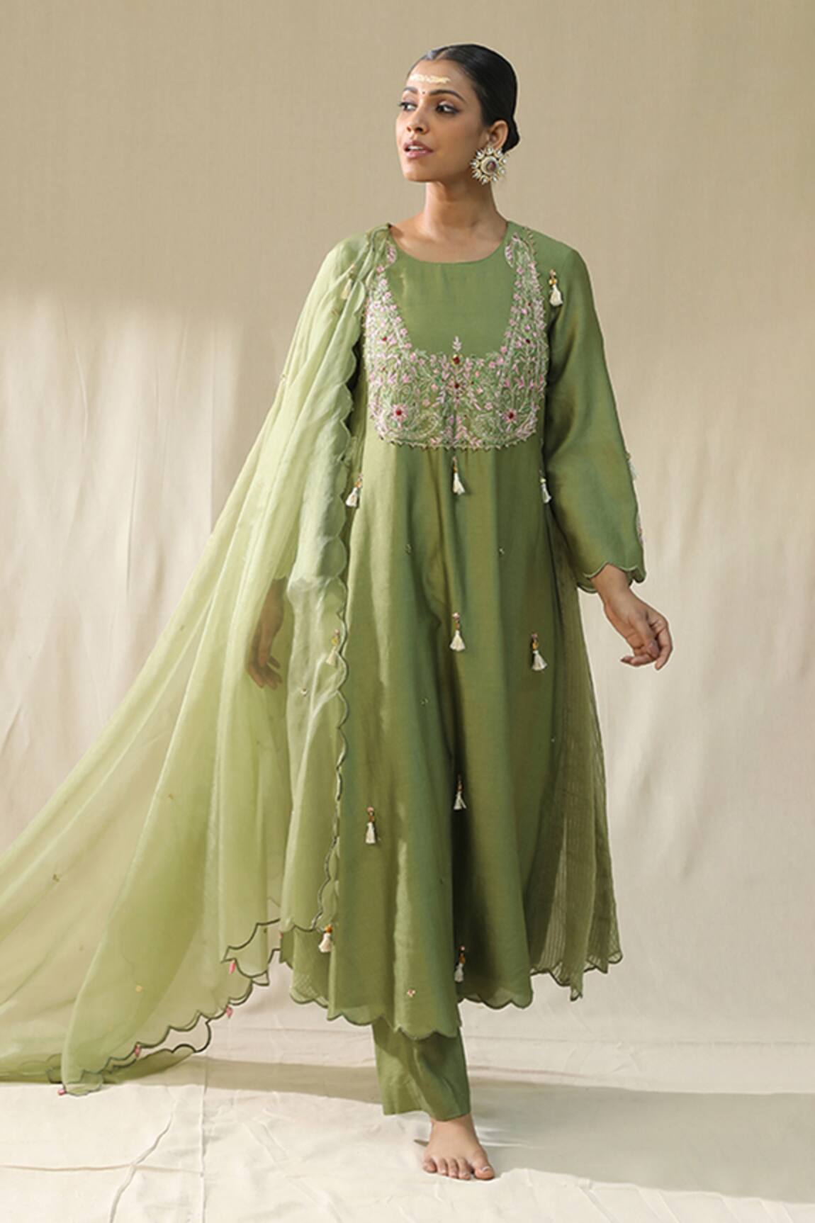 arpita sulakshana Olive Green Dori Zardozi A-Line Suit Set 