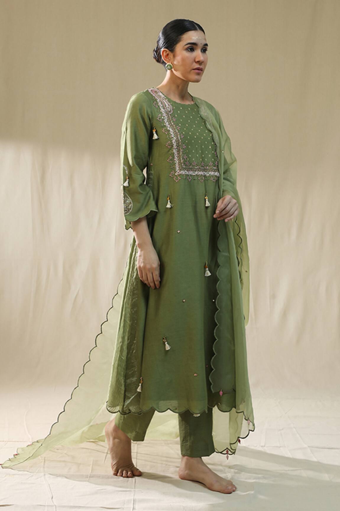 arpita sulakshana Olive Green Dori Zardozi A-Line Suit Set 