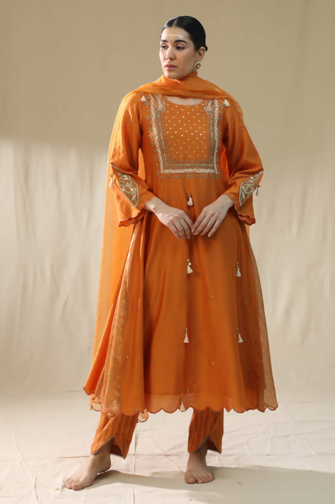 arpita sulakshana Designer A-Line Orange Suit Set 