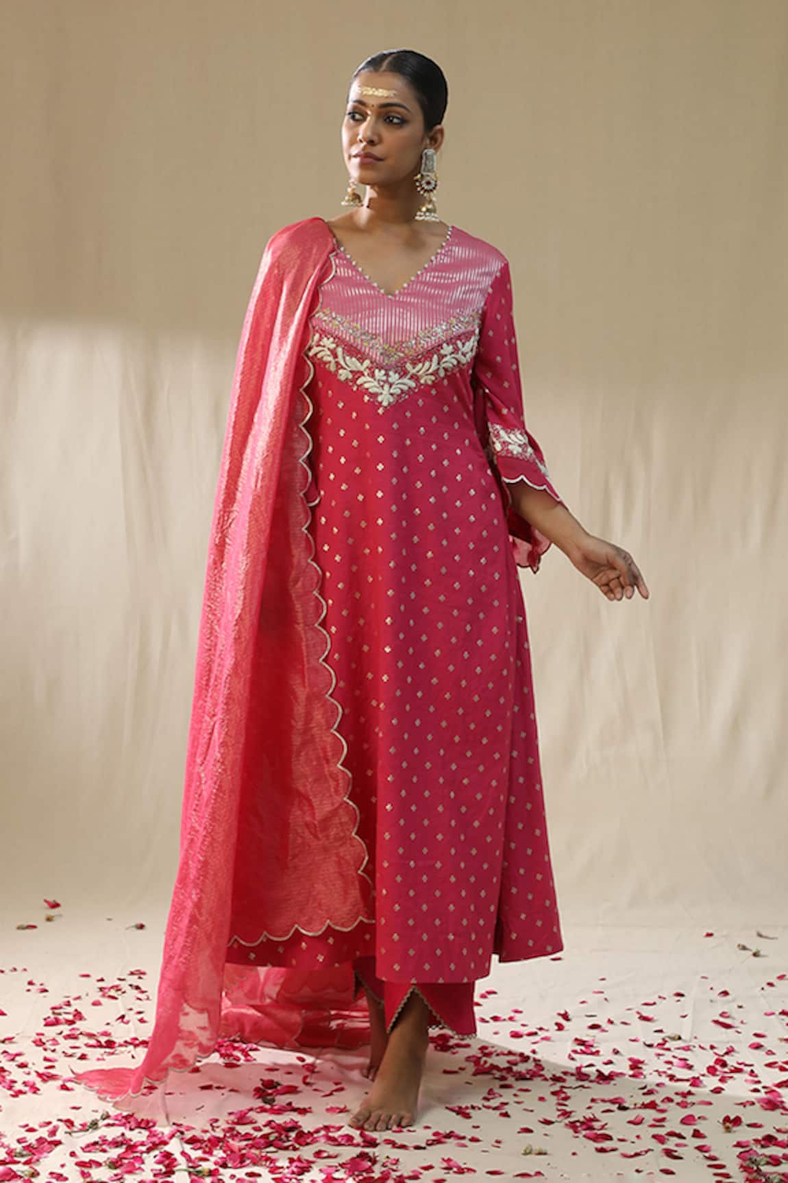 arpita sulakshana Self Chanderi Pink Suit Set 