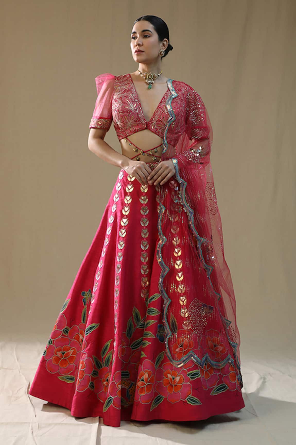 arpita sulakshana Pink Leopard Handpainted Lehenga Set 
