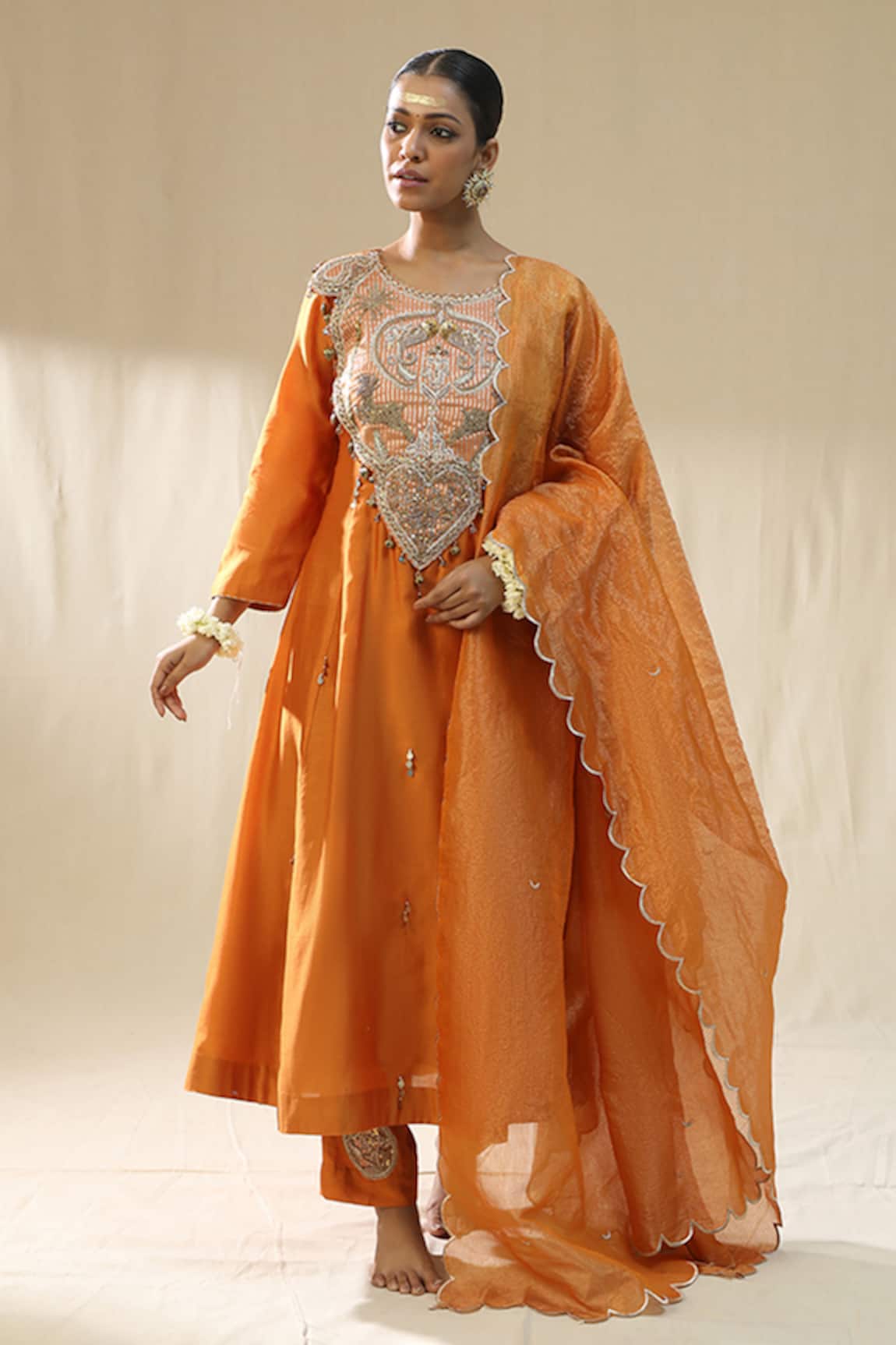 arpita sulakshana Designer Orange Chanderi Embroidered Suit Set 