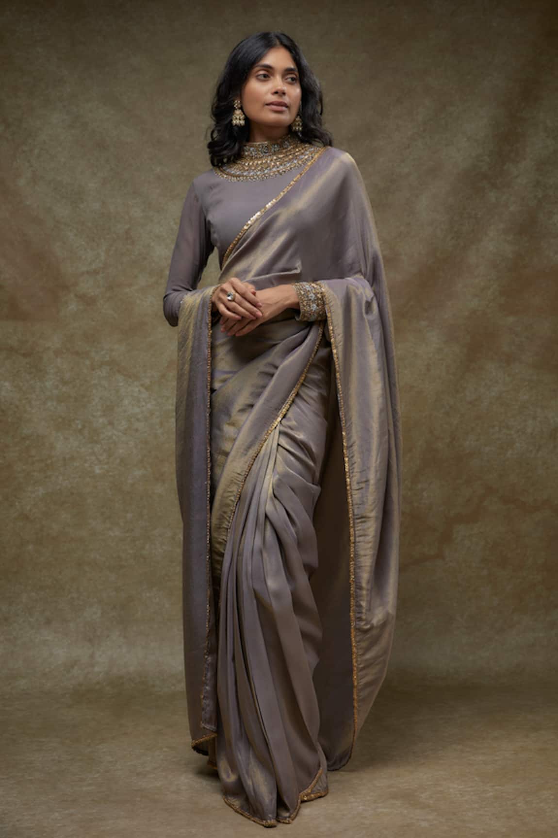 FATIZ Designer Grey Georgette Saree Set 