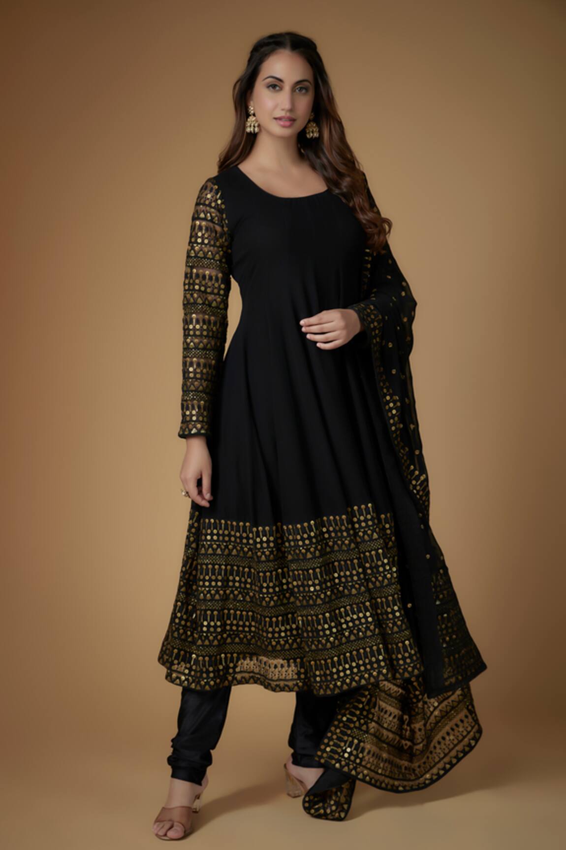 FATIZ Black Georgette Anarkali Set 
