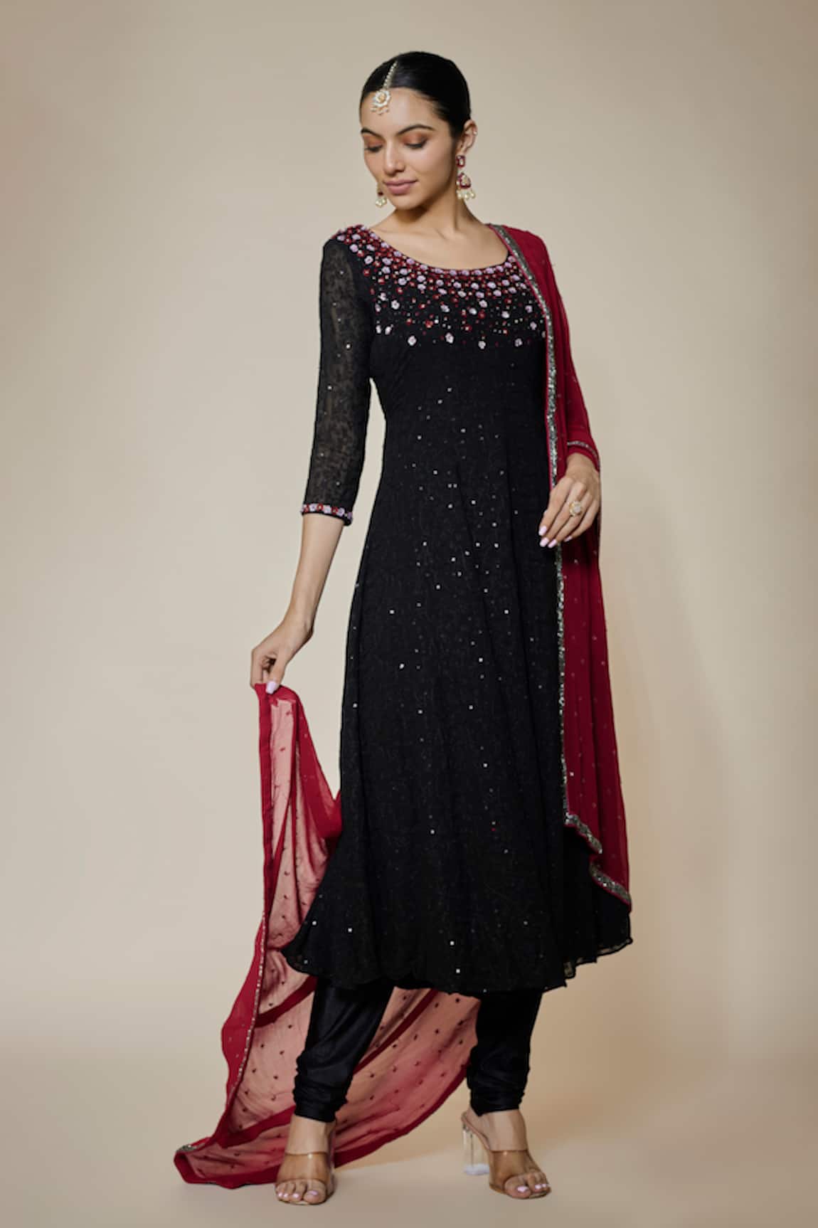 FATIZ Black Designer Anarkali Set with Dupatta 