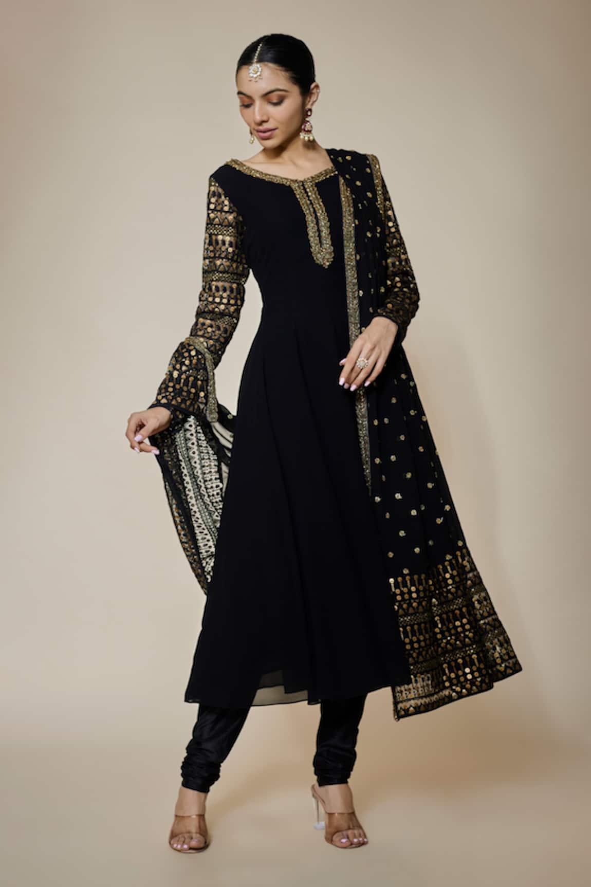 FATIZ Black Designer Anarkali Set 