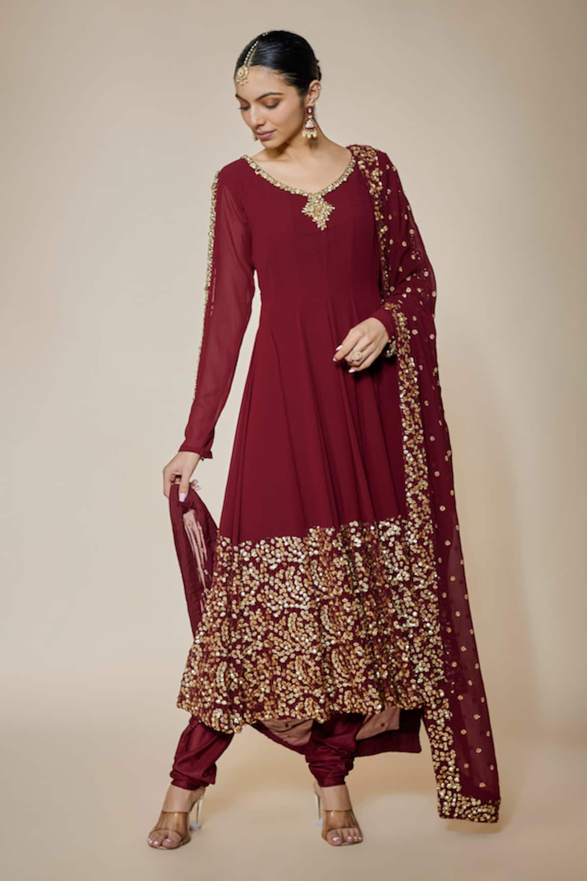 FATIZ Maroon Designer Anarkali Set 