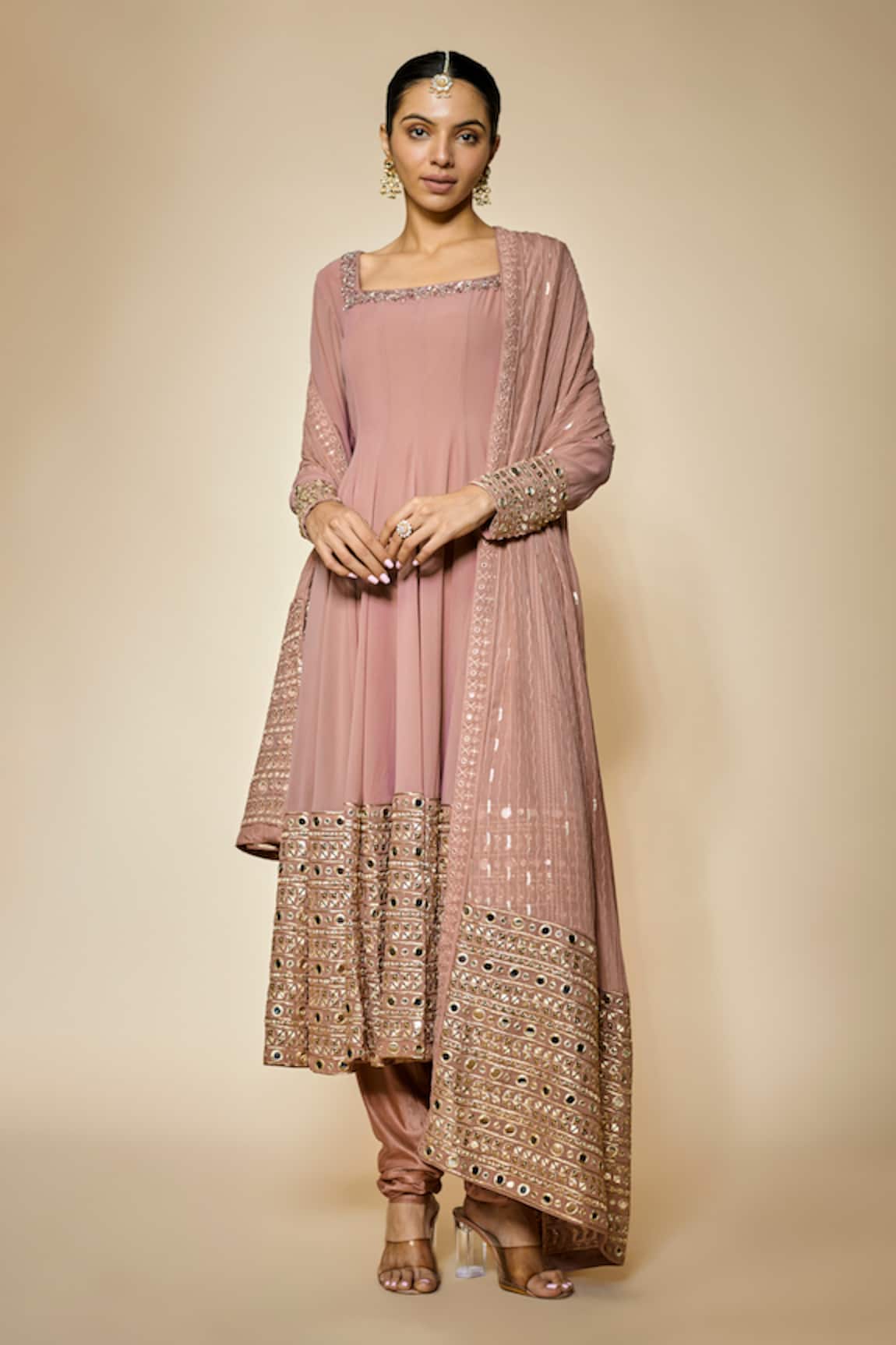 FATIZ Designer Dusty Rose Anarkali Set 