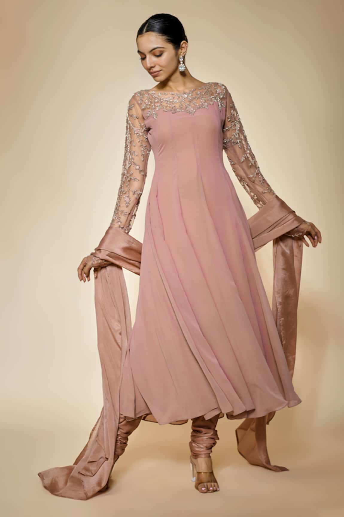 FATIZ Designer Dusty Rose Anarkali Set 