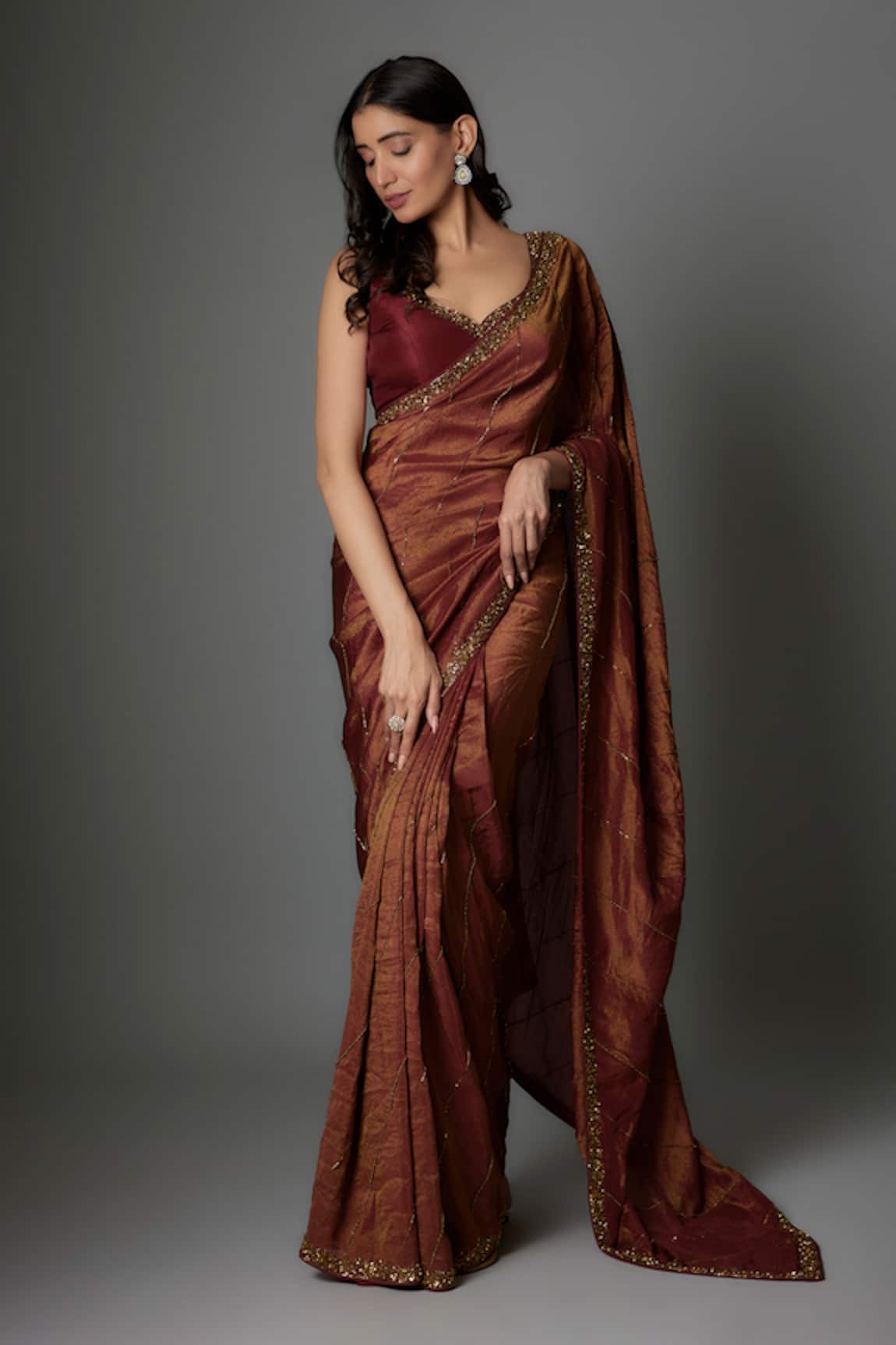 FATIZ Maroon Designer Saree Set 