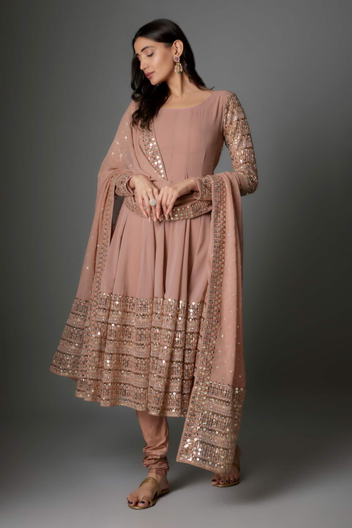 FATIZ Nude Pink Designer Anarkali Set 