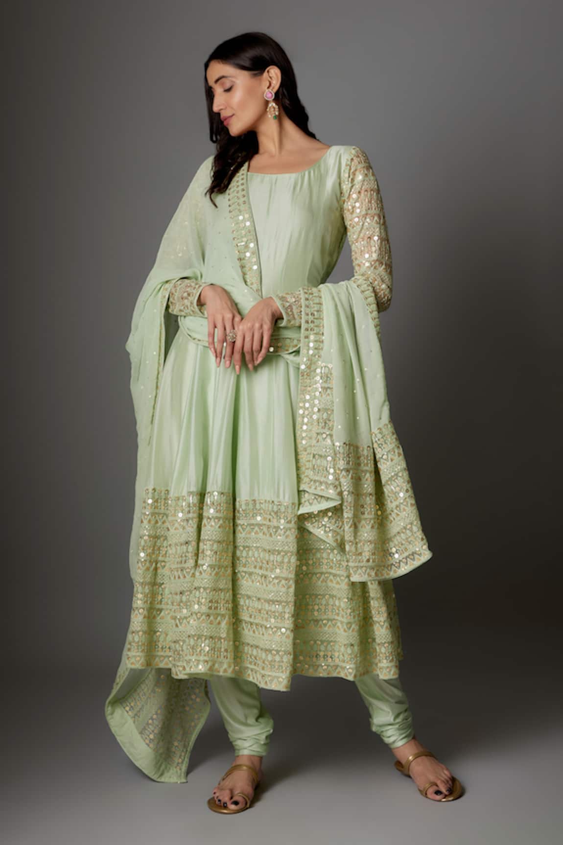FATIZ Mint Green Designer Anarkali Set 