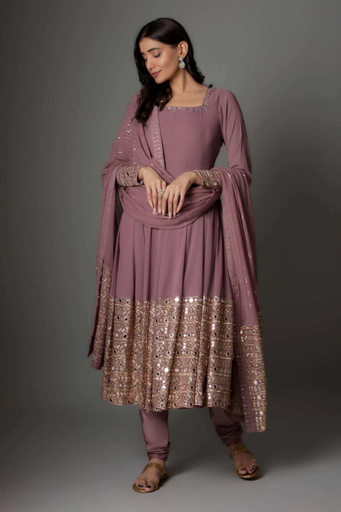 FATIZ Mauve Purple Anarkali Set with Dupatta 