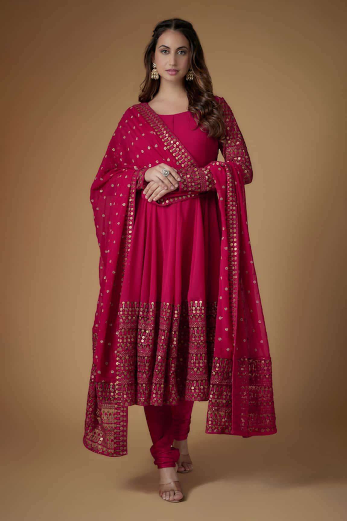 FATIZ Designer Reddish Rani Anarkali Set 