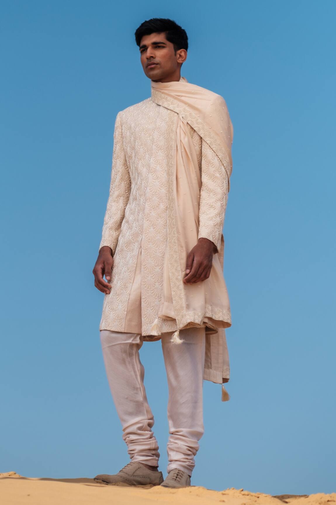 Amaare Foliage Beige Sherwani Set 