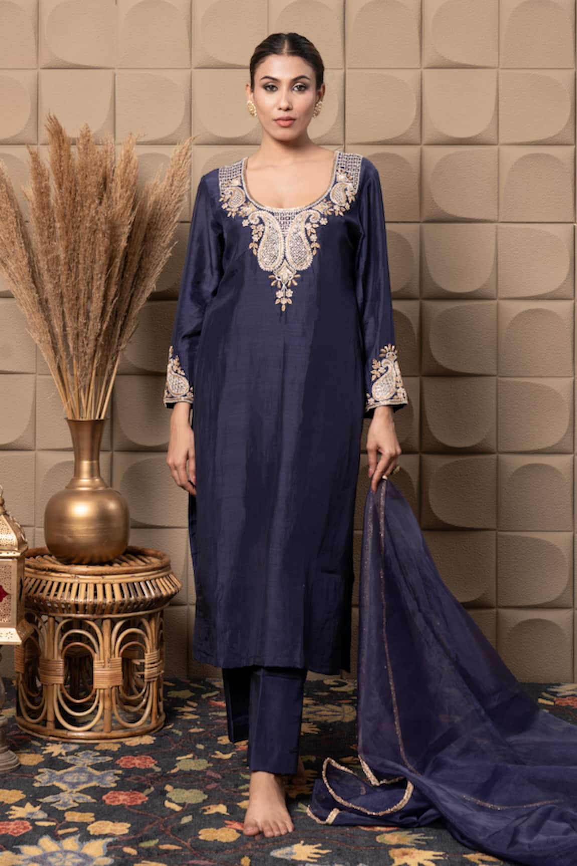 LABEL FLAMINGO BY VRINDA Blue Zardozi Embroidered Kurta Set 