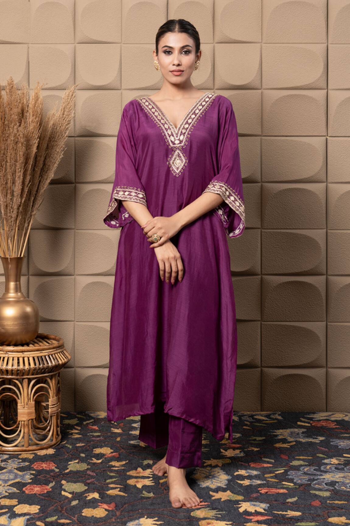 LABEL FLAMINGO BY VRINDA Purple Zardozi Embroidered Kaftan Set 
