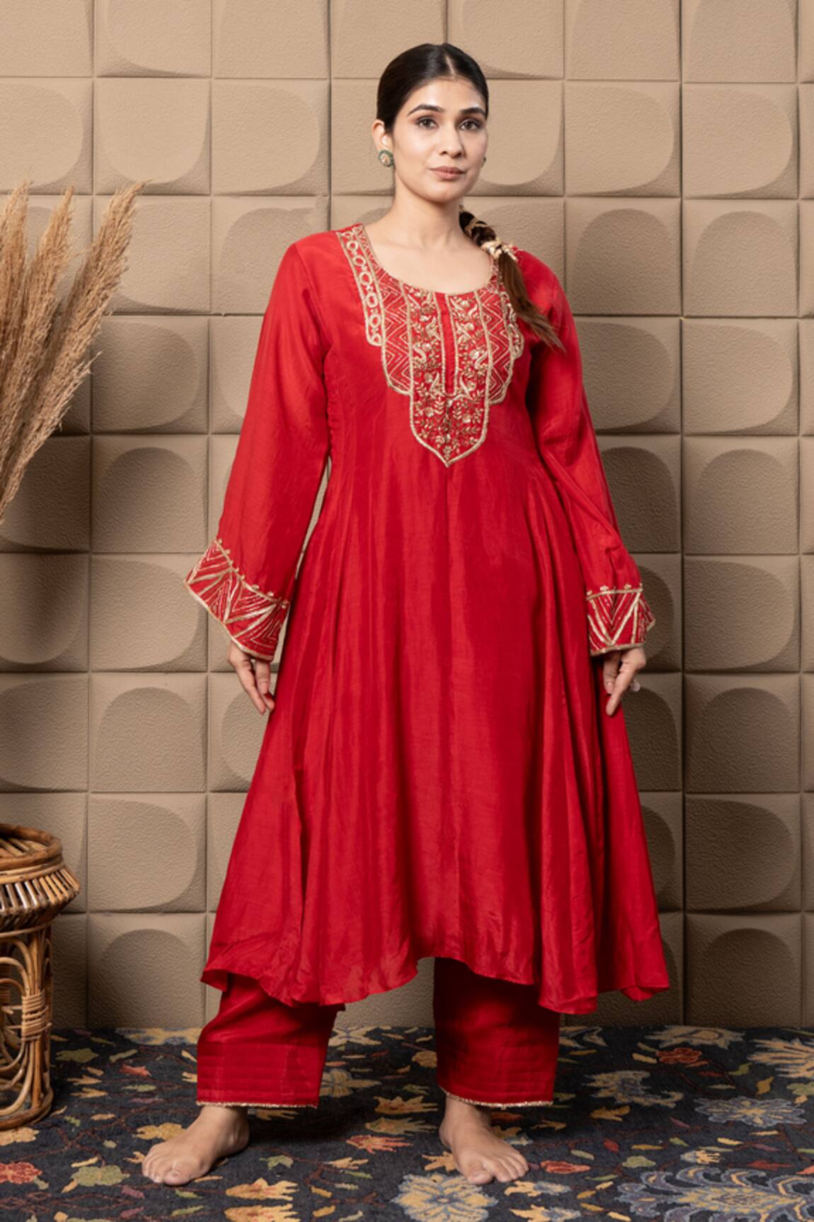 LABEL FLAMINGO BY VRINDA Maroon Zardozi Embroidered Kurta Set 