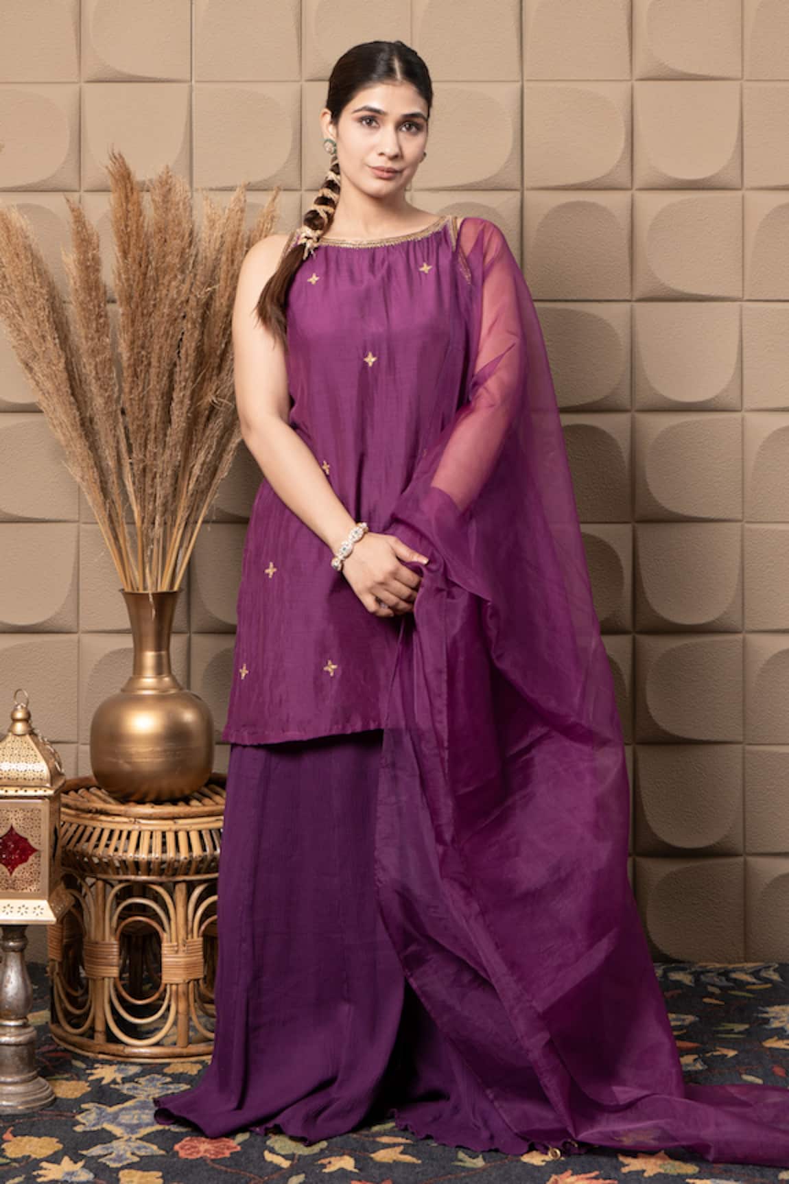 LABEL FLAMINGO BY VRINDA Purple Zardozi Embroidered Kurta Set 