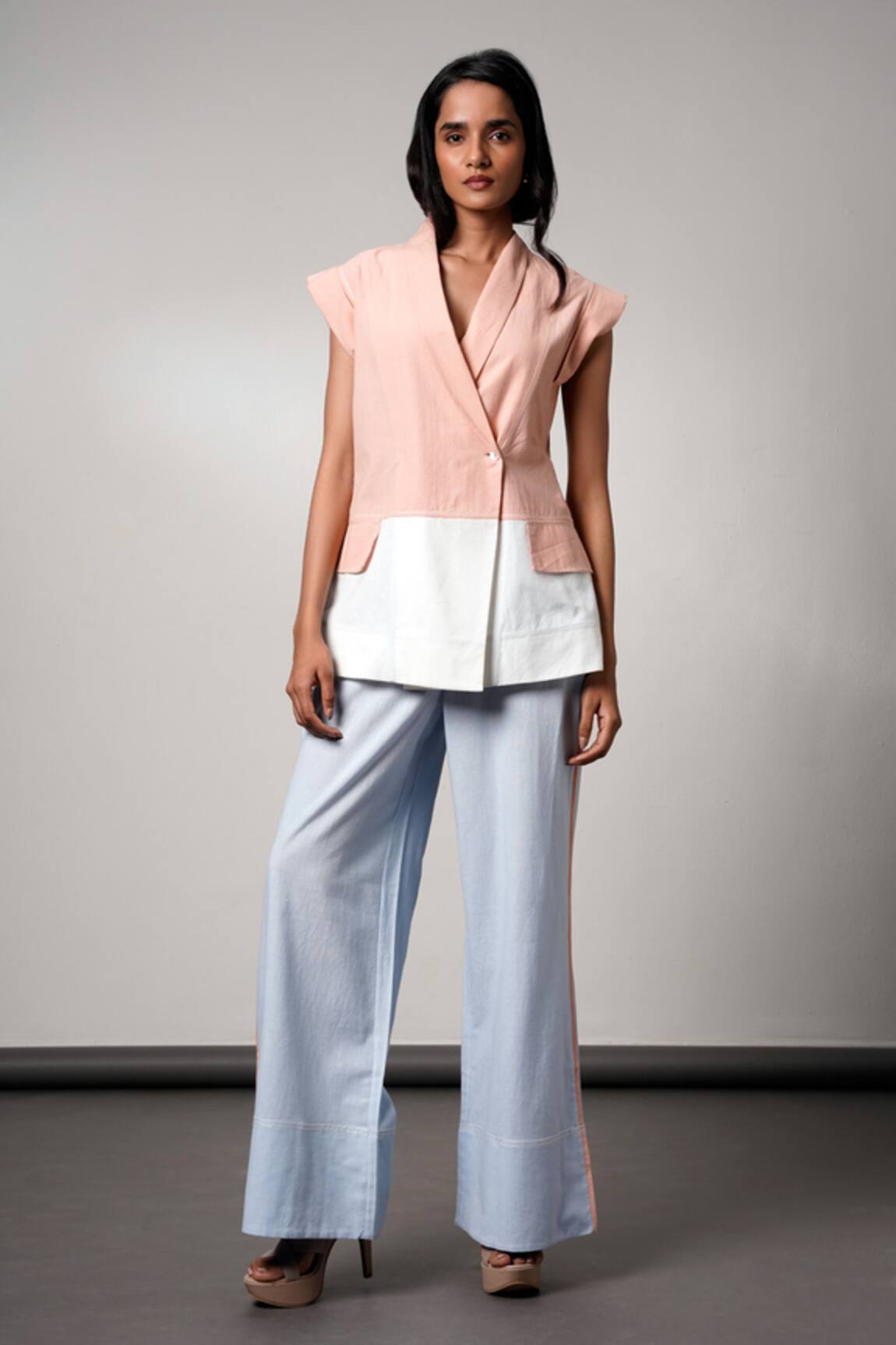 Madder Much Peach & Blue Blazer Pant Set 