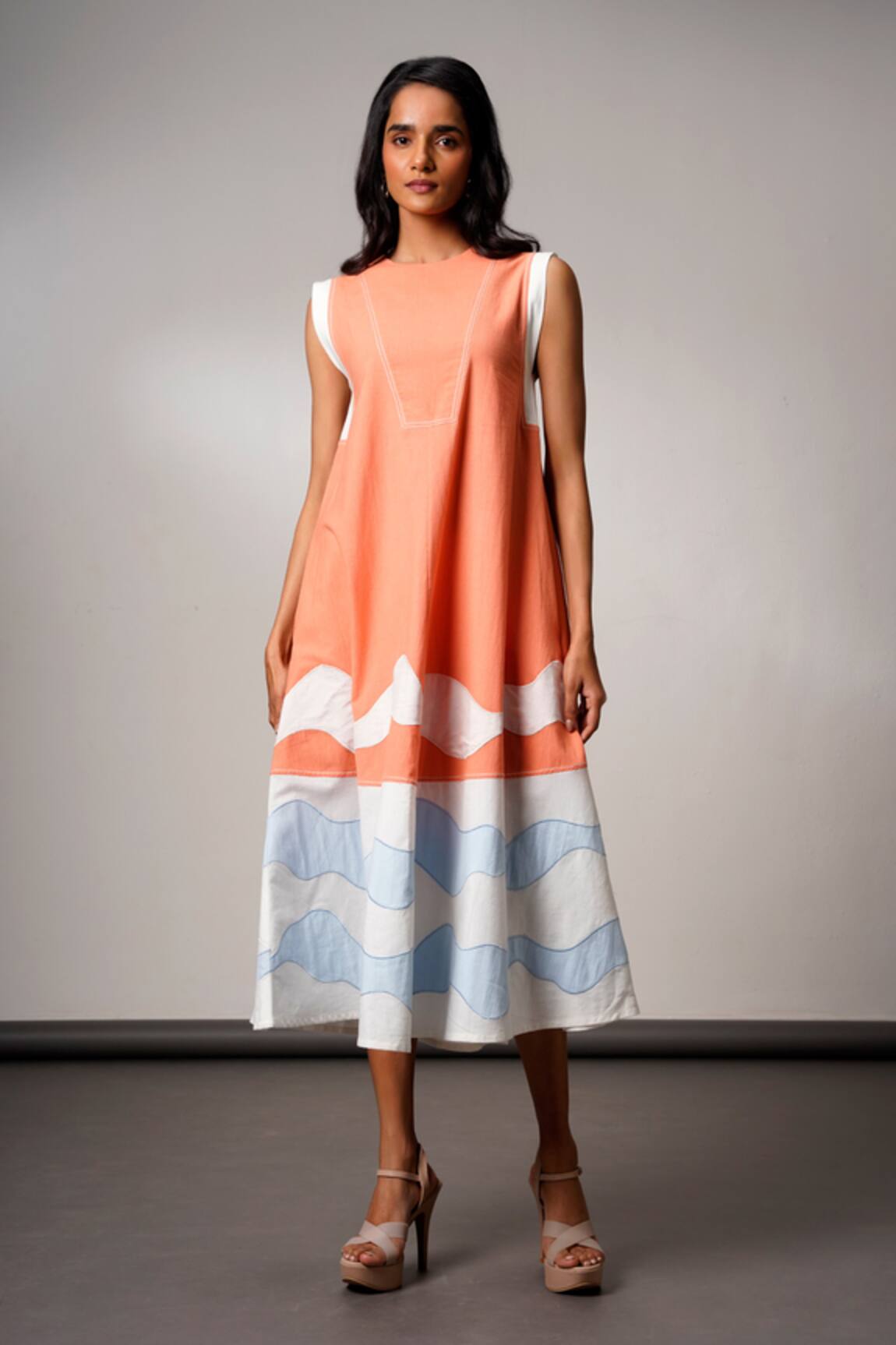 Madder Much Tangrine Handloom Cotton Midi Dress 