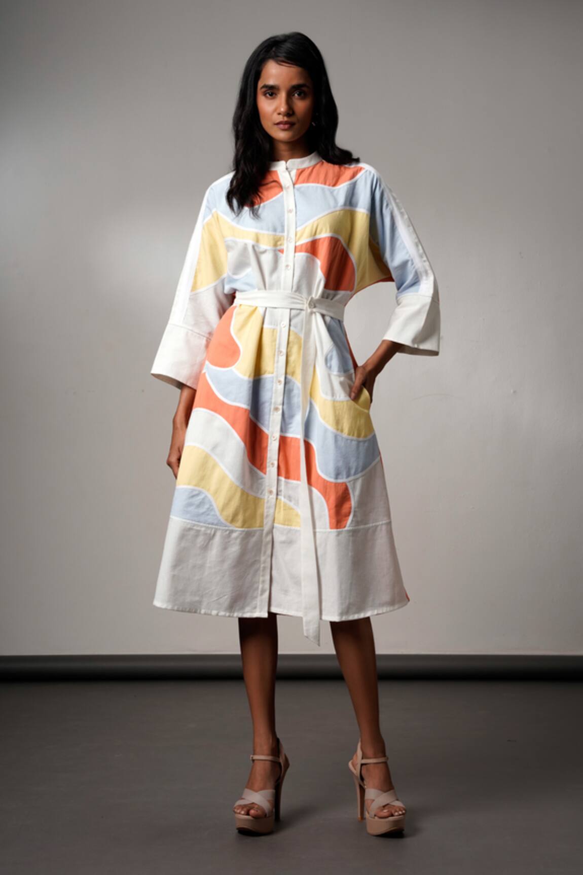 Madder Much Brushstroke Midi Dress With Belt 
