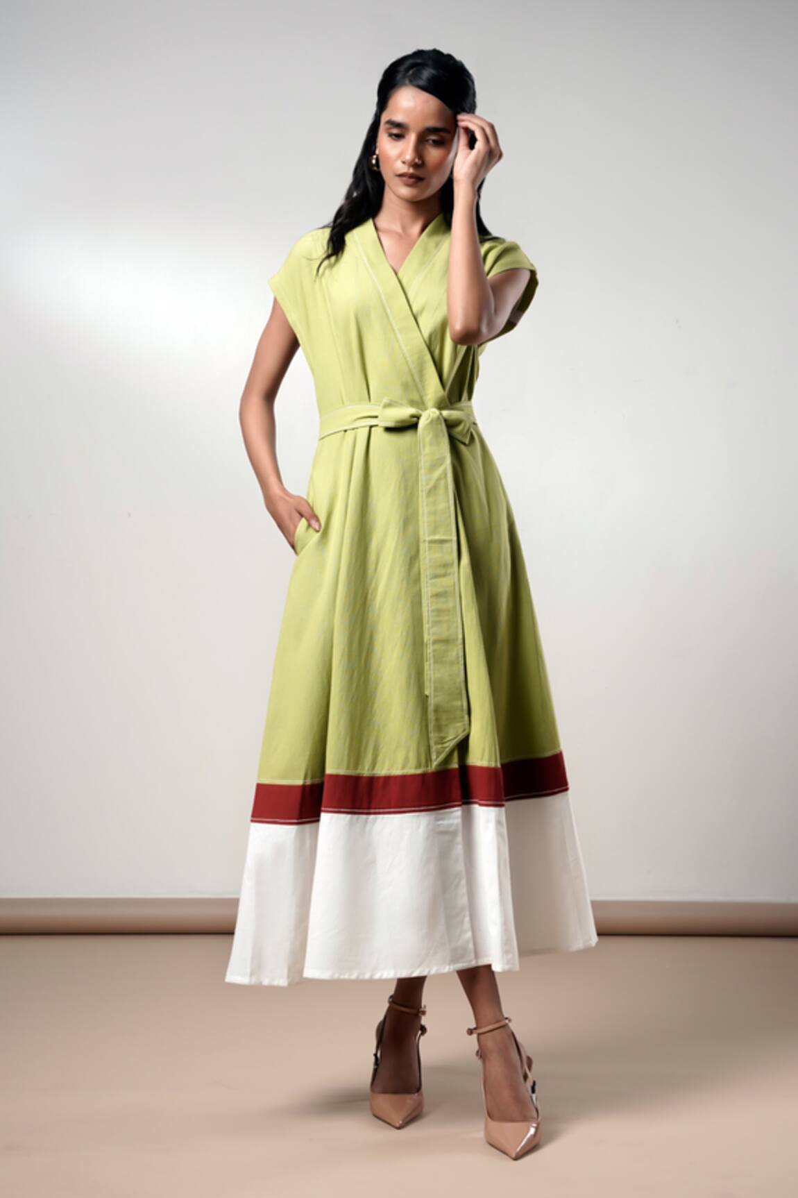 Madder Much Olive Midi Dress With Belt 