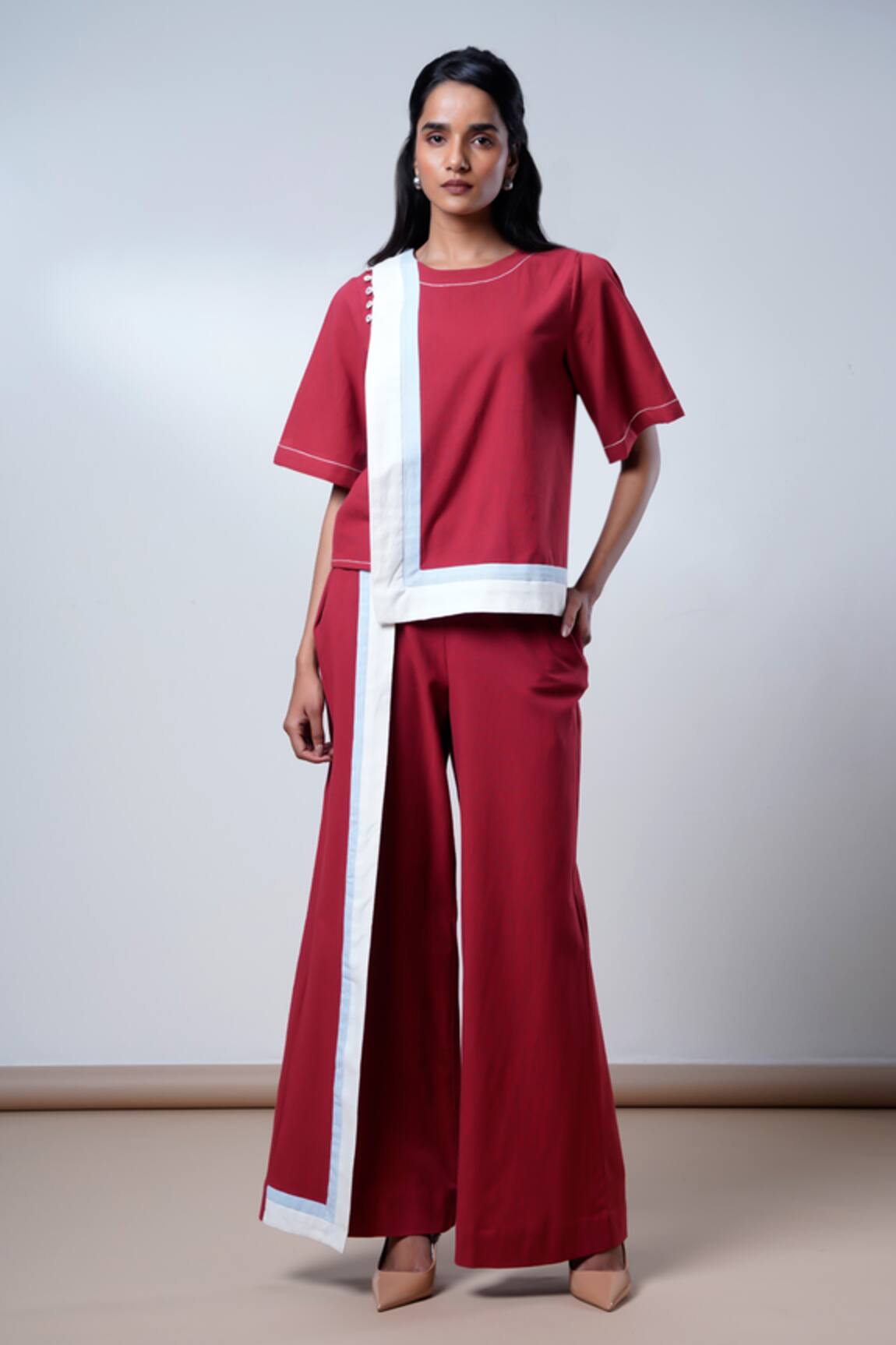 Madder Much Brick Red Poplin Cotton Top & Pant Set 