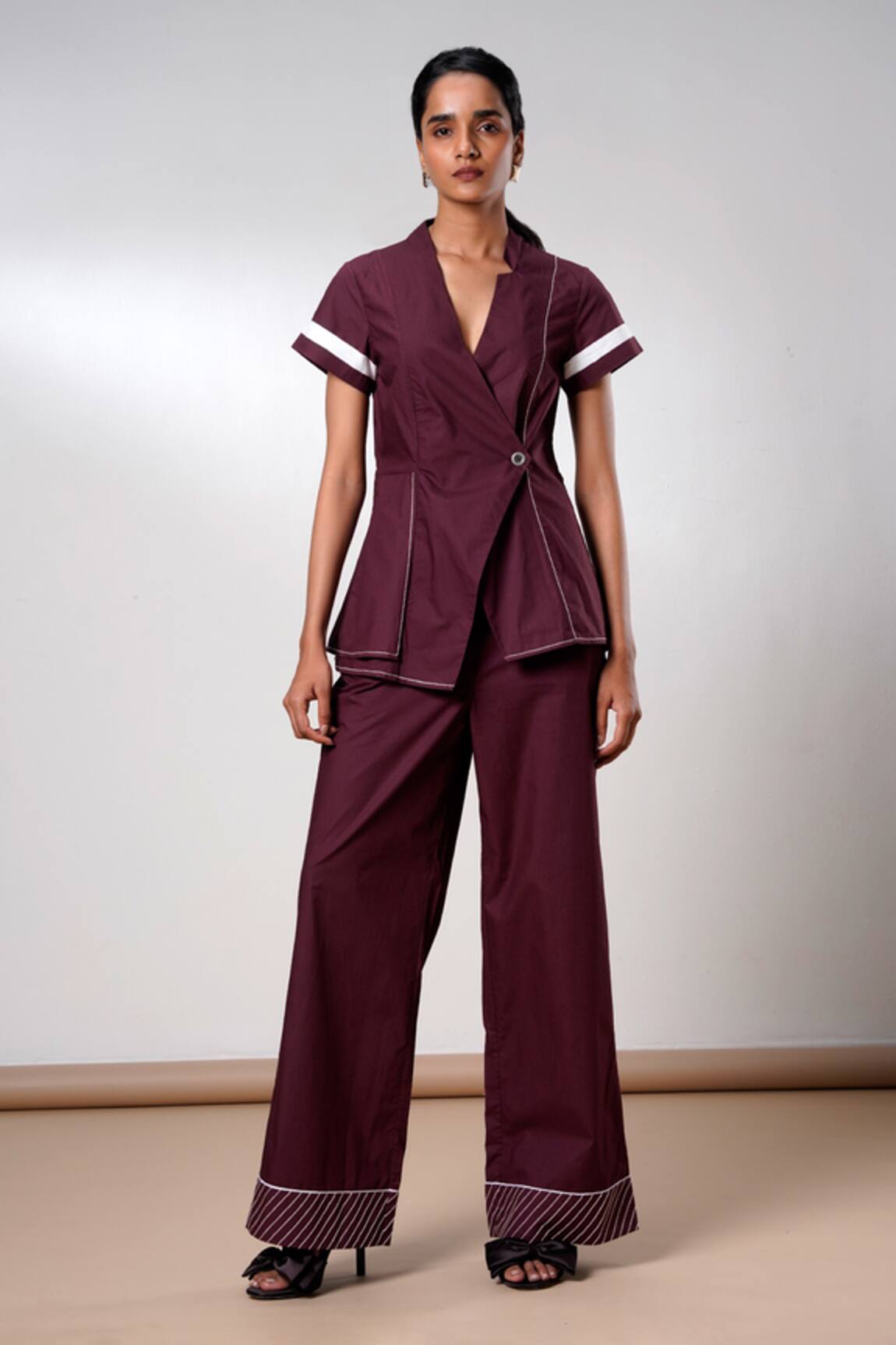 Madder Much Brown Fold and Flow Wrap Top with Pants 