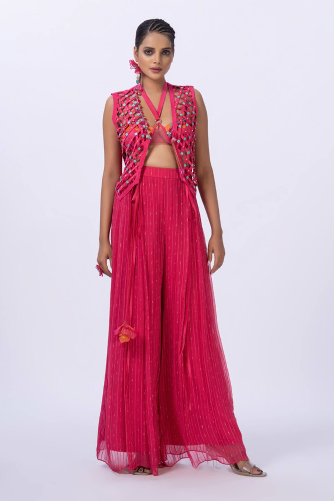 Merge Design Pink Trellis Work Blouse & Pant Set 