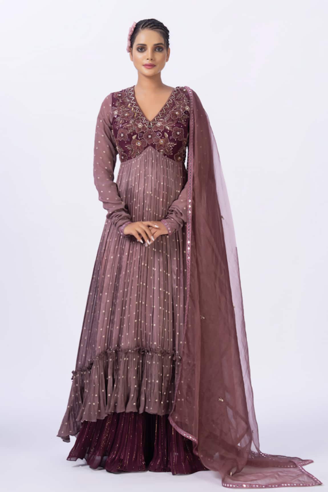 Merge Design Wine Applique Anarkali Set 
