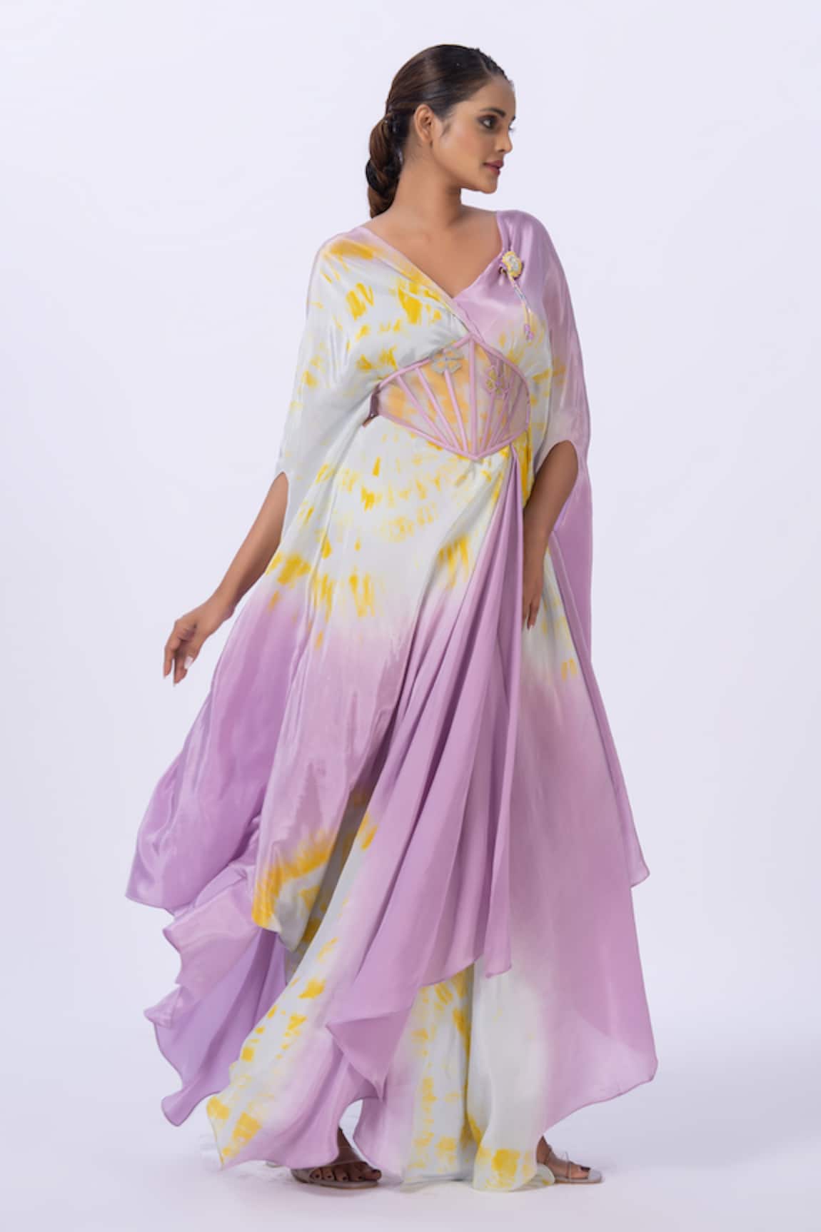 Merge Design Purple Tie-Dye Kaftan with Corset Belt 