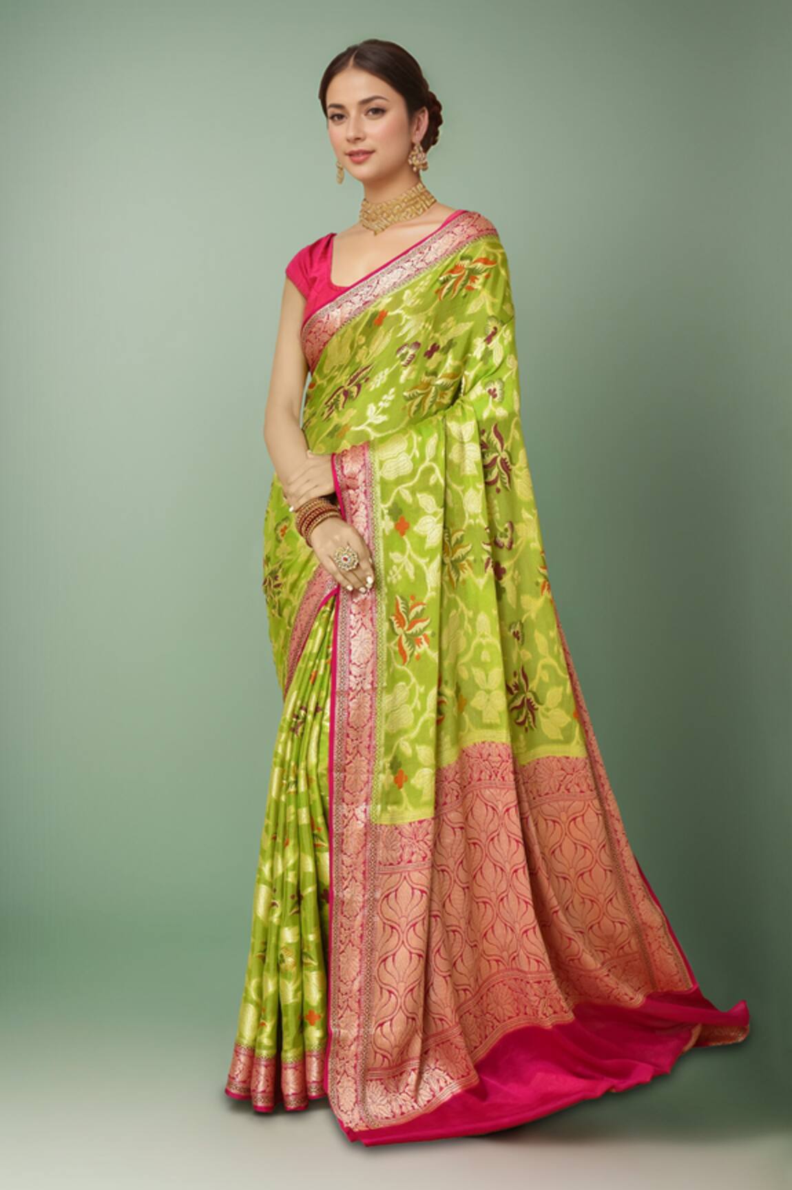 Samyukta Singhania Botanical Woven Saree With Running Blouse 