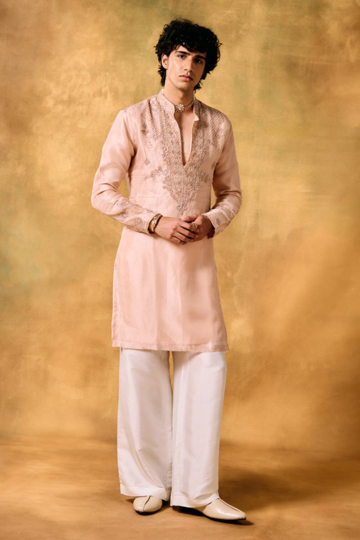 MUKTI AND KAVITH CASA Dusky Rose Tissue Kurta Set 