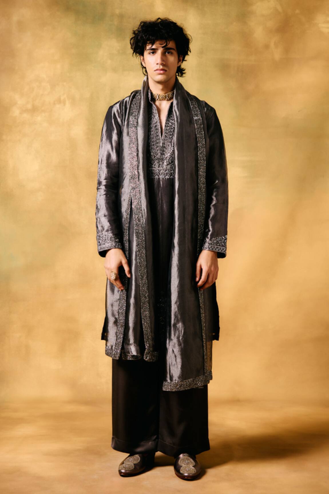 MUKTI AND KAVITH CASA Smoky Moon Tissue Kurta Set 