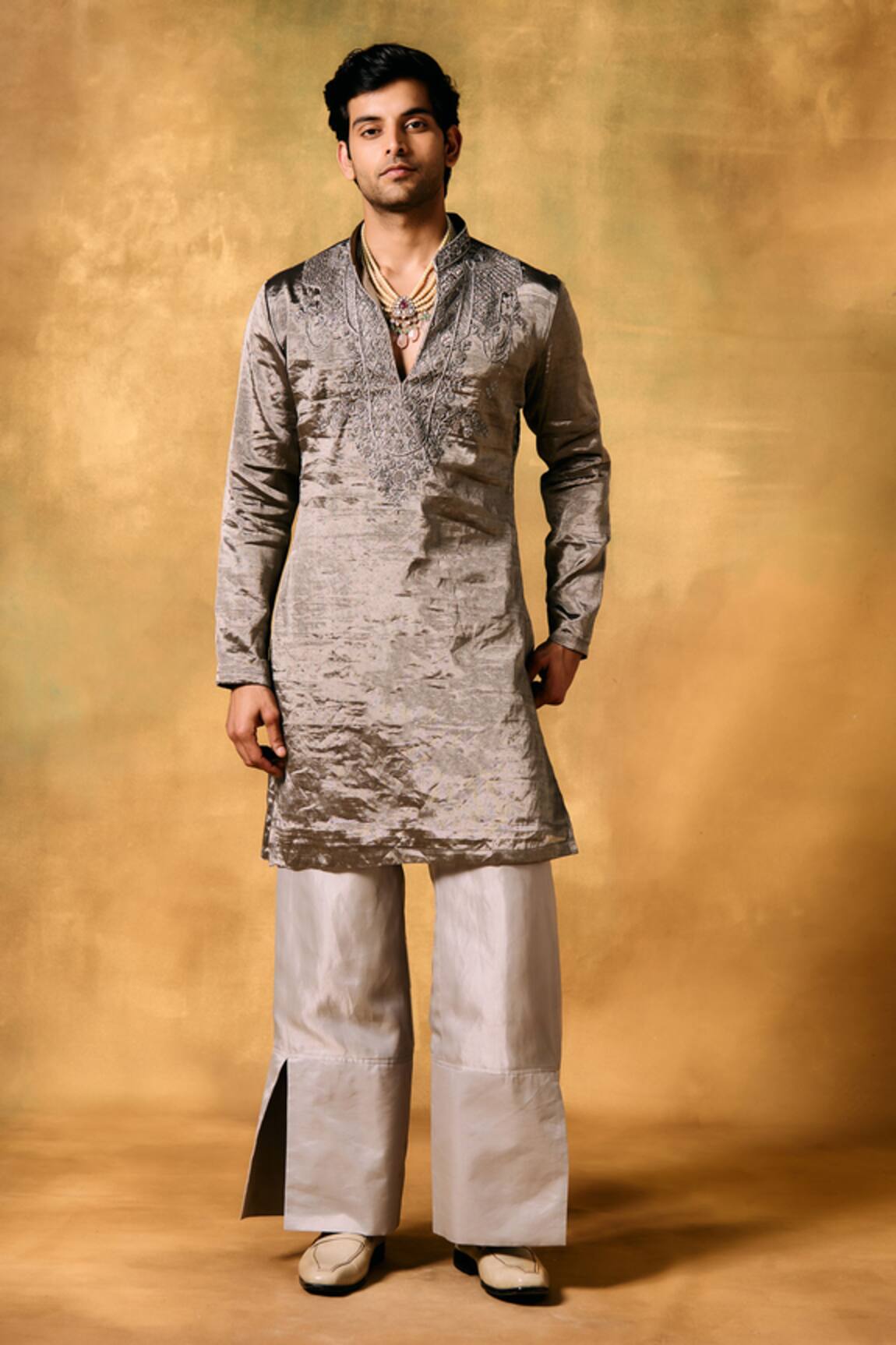 MUKTI AND KAVITH CASA Silver Mist Tissue Kurta Set 