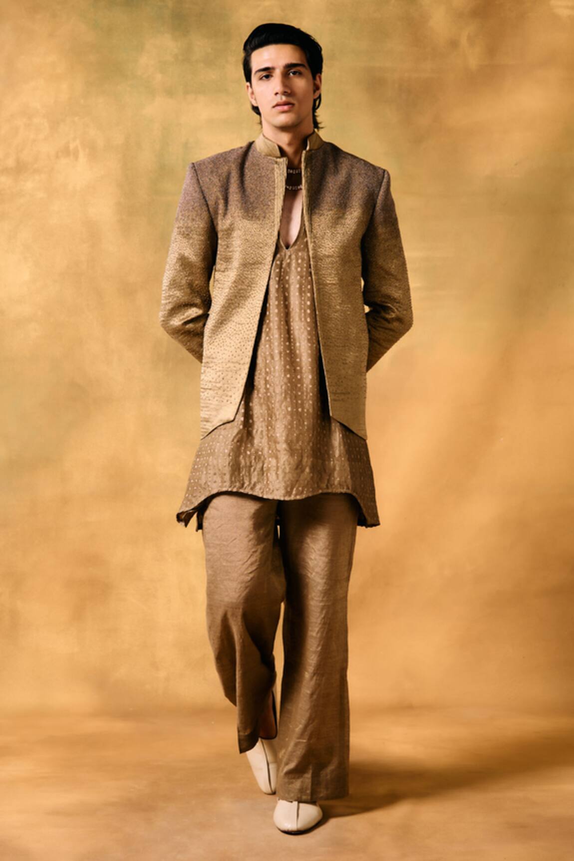 MUKTI AND KAVITH CASA Golden Aura Jacket Kurta Set 
