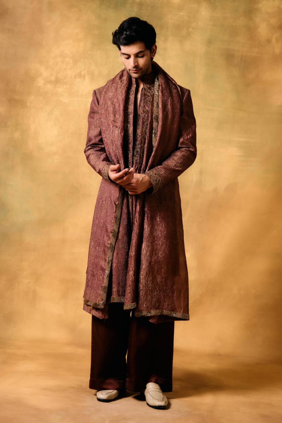 MUKTI AND KAVITH CASA Regal Crush Purple Sherwani Jacket Set 