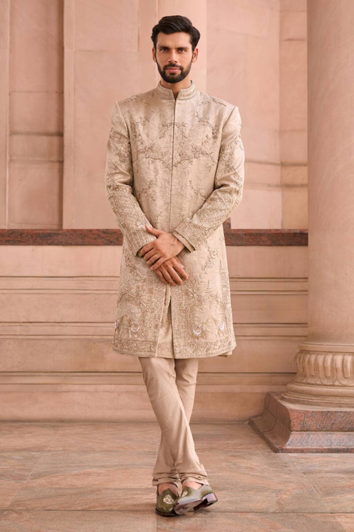 MUKTI AND KAVITH CASA Gold Embroidered Sherwani Set 