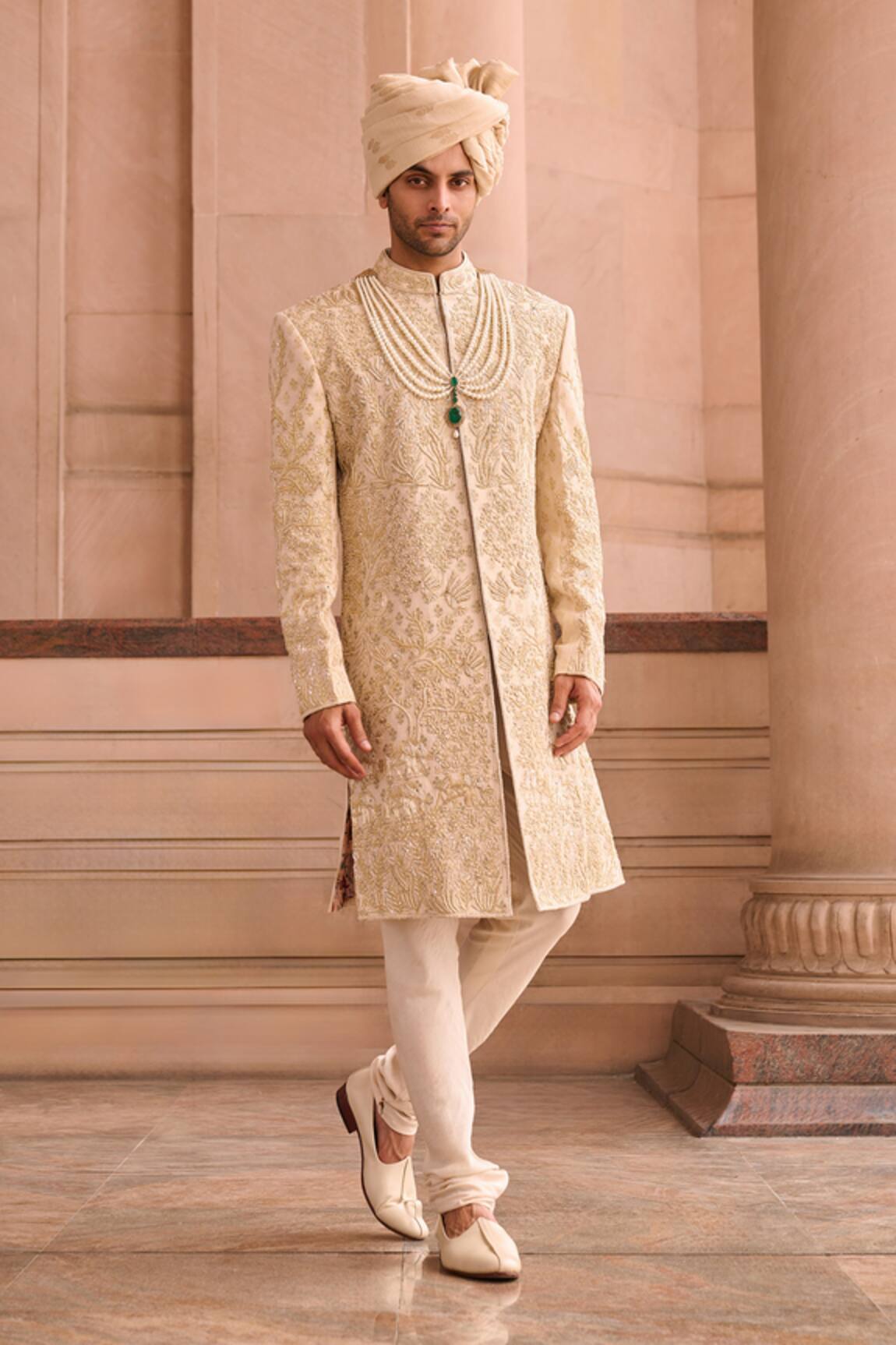 MUKTI AND KAVITH CASA Golden Banarasi Sherwani Set 