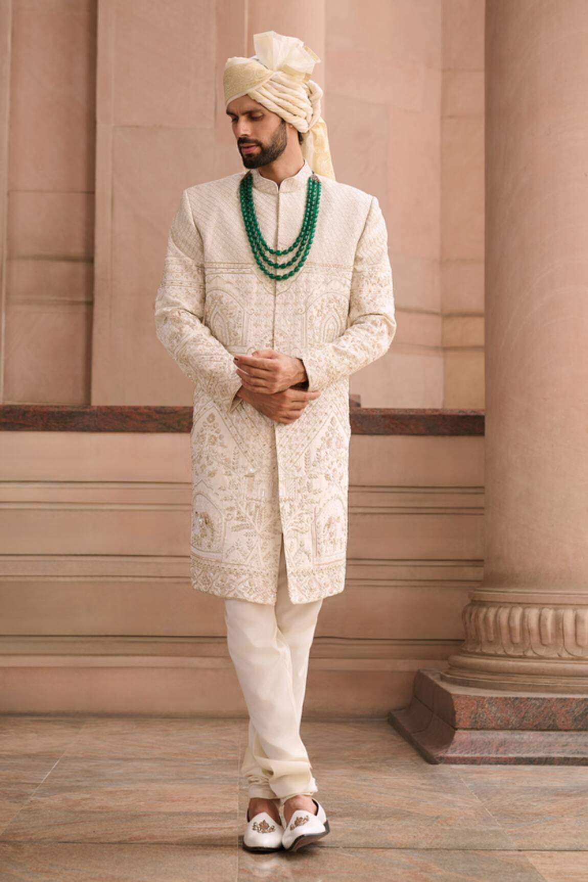 MUKTI AND KAVITH CASA Ivory Silk Legacy Sherwani Set 