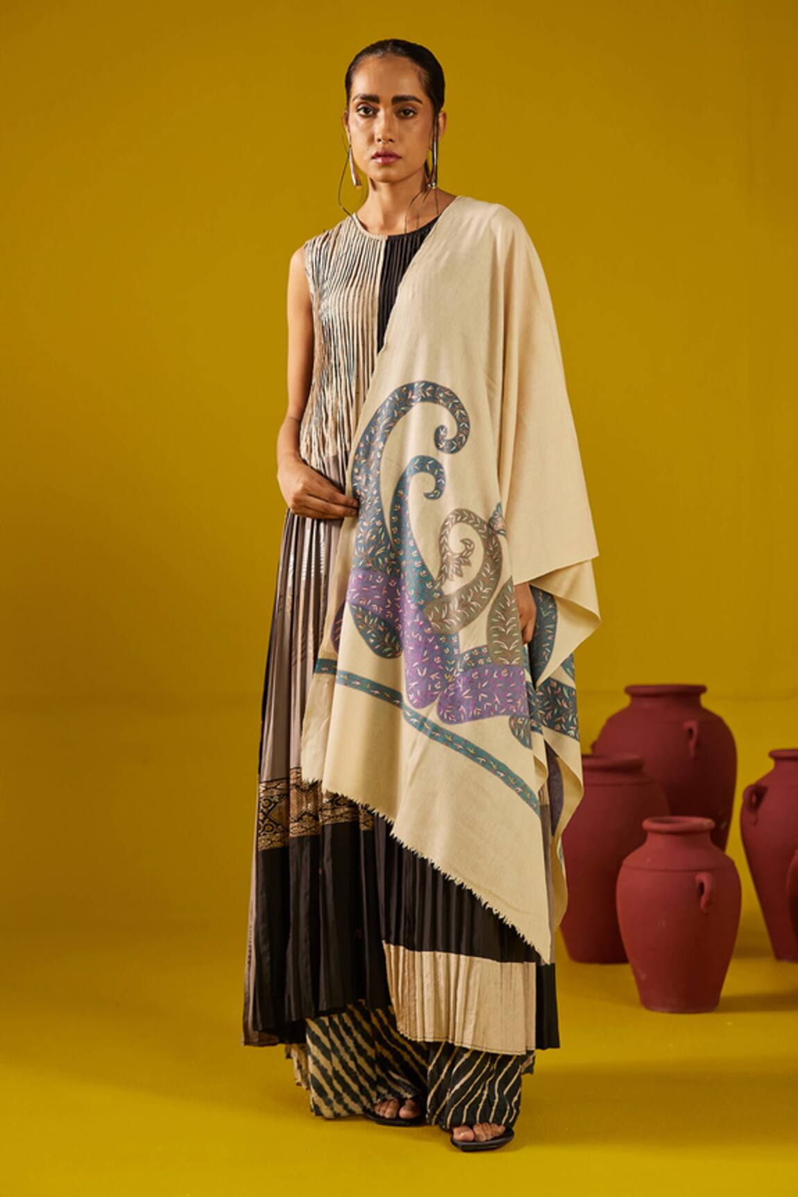 SHAZA Pashmina Kalamkari Border Stole 