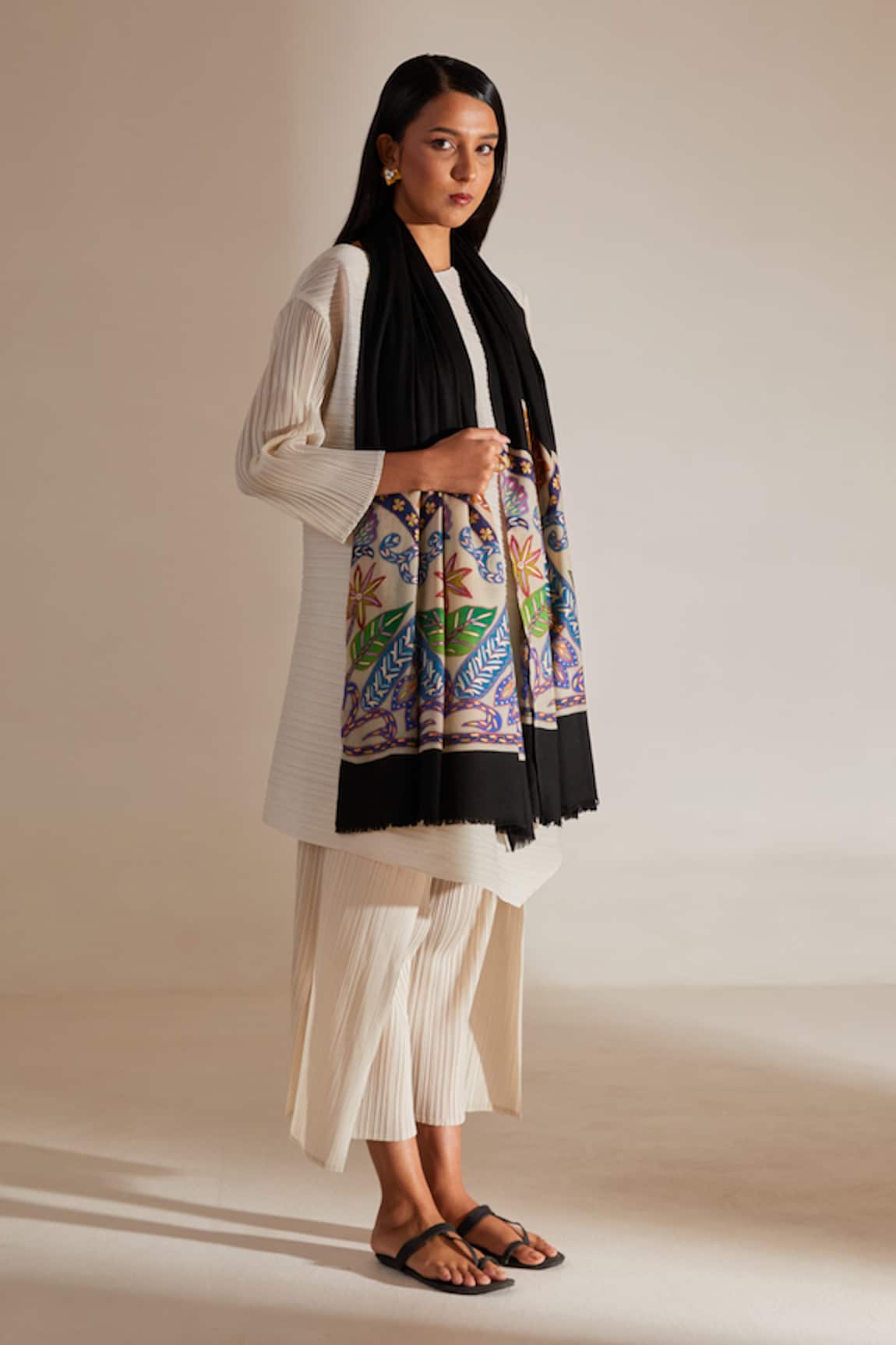 SHAZA Kalamkari Border Pashmina Stole 