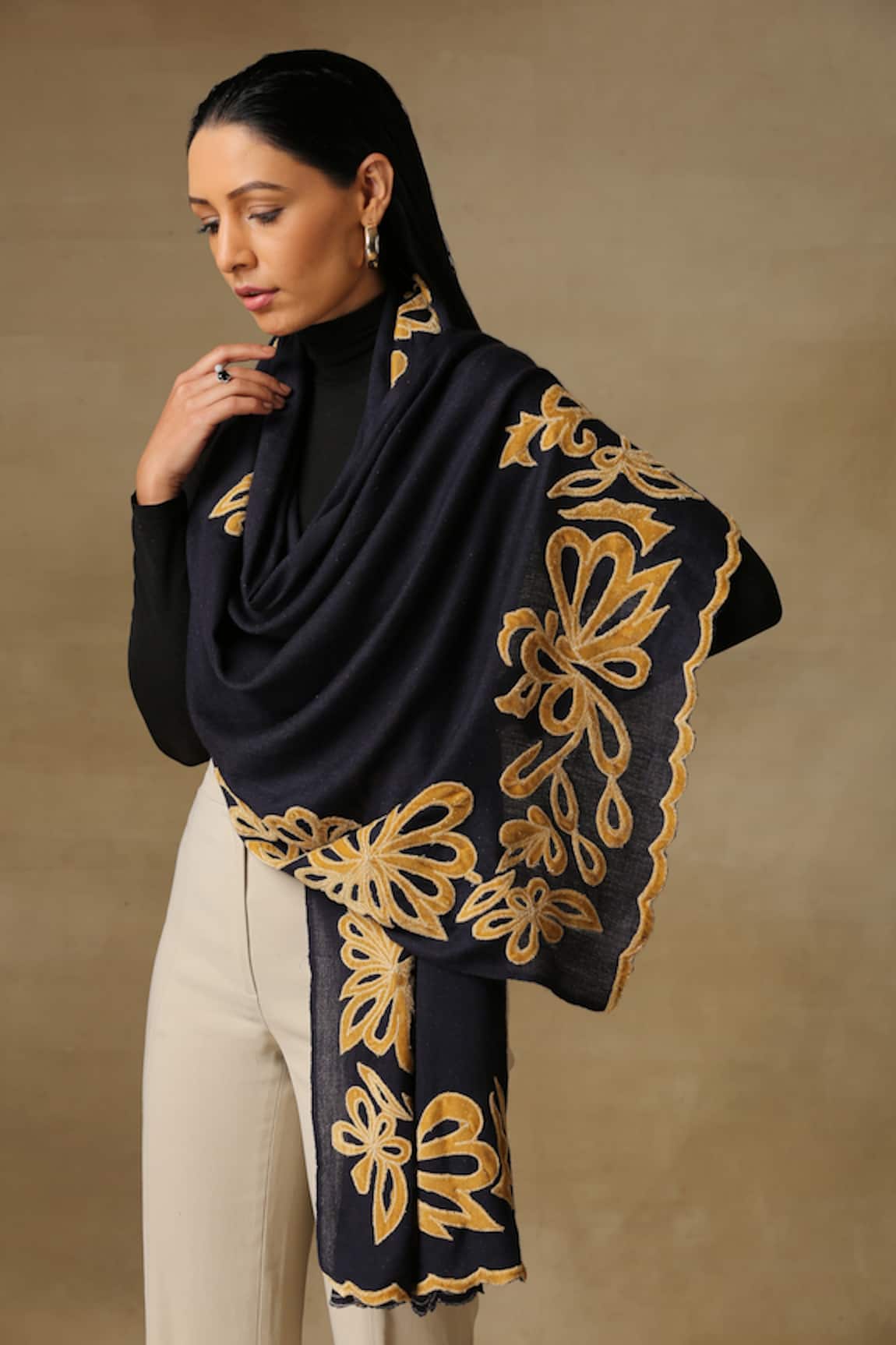 Shaza Midnight Blue Applique Stole 