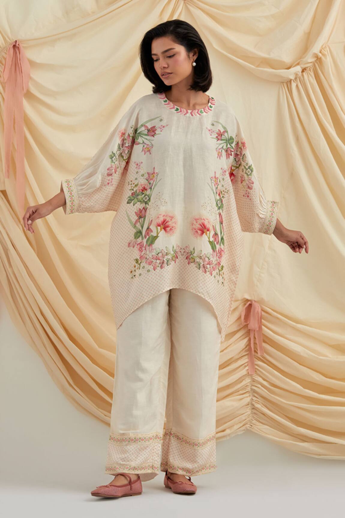 Pozruh by Aiman Beige Beaded Kurta & Pant Set 