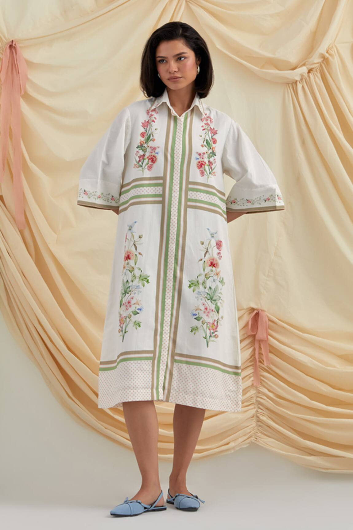 Pozruh by Aiman Bouquet Embroidered Shirt Dress 