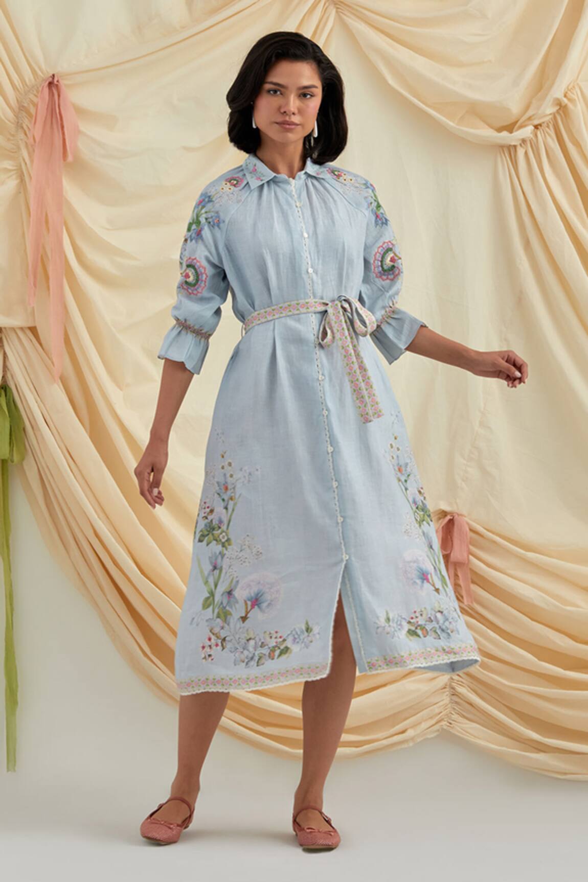 Pozruh by Aiman Sky Blue Designer Shirt Dress 