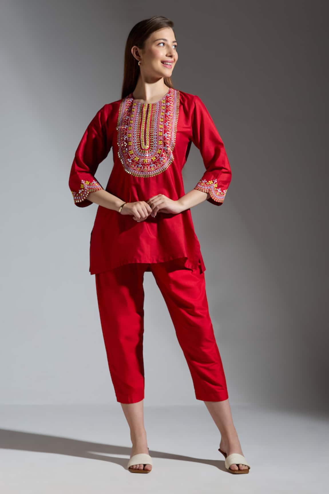 Neha Gursahani Red Embroidered Co-ord Set 
